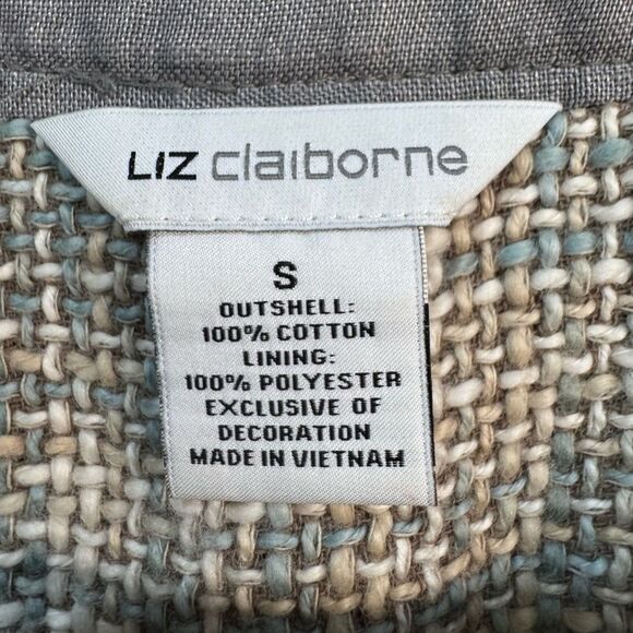 Cream/Green Liz Claiborne Collarless Jacket Size S EUC - Picture 6 of 6